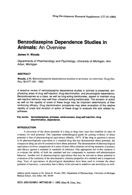 Benzodiazepine Dependence Studies in Animals: an Overview