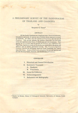 A Preliminary Survey of the Pandanaceae of Thailand and Cambodia