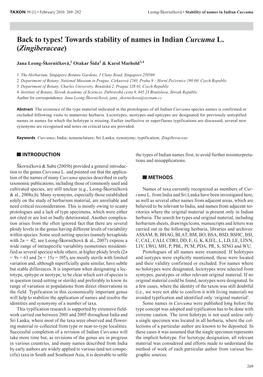 Back to Types! Towards Stability of Names in Indian Curcuma L. (Zingiberaceae)