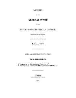 Minutes General Synod Reformed Presbyterian