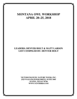 Montana Owl Workshop April 20–25, 2018