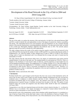 Development of the Road Network in the City of Salt in 2004 and 2016 Using GIS