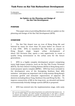 An Update on the Planning and Design of the Kai Tak Development