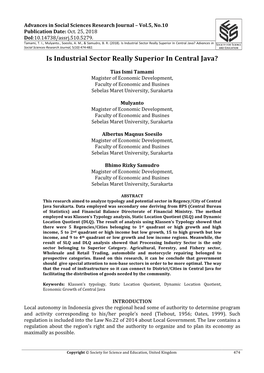 Is Industrial Sector Really Superior in Central Java? Advances in Social Sciences Research Journal, 5(10) 474-482