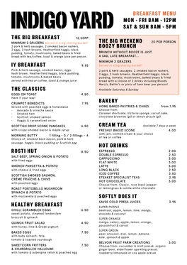 Breakfast Menu Mon - Fri 8Am - 12Pm Sat & Sun 8Am - 5Pm