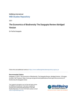 The Economics of Biodiversity the Dasgupta Review Abridged Version