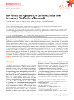 New Allergic and Hypersensitivity Conditions Section in the International Classification of Diseases-11 Luciana K