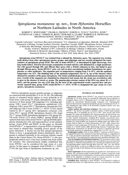 Spiroplasma Montanense Sp. Nov., from Hybomitra Horseflies at Northern Latitudes in North America ROBERT F