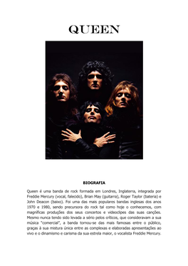 BIOGRAFIA Queen É Uma Banda De Rock Formada Em Londres