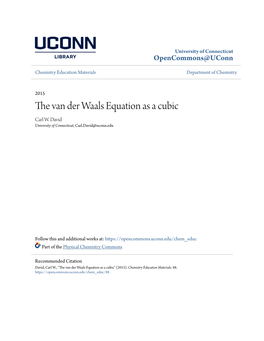 The Van Der Waals Equation As a Cubic Carl W