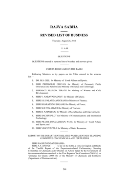 Rajya Sabha —— Revised List of Business