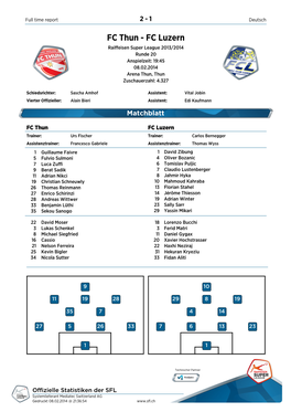 FC Luzern Raiffeisen Super League 2013/2014 Runde 20 Anspielzeit: 19:45 08.02.2014 Arena Thun, Thun Zuschauerzahl: 4.327