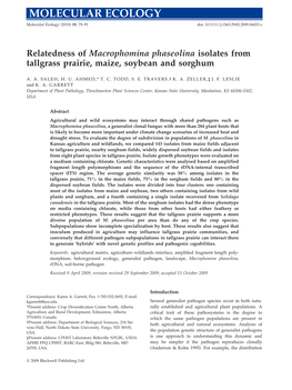 Relatedness of Macrophomina Phaseolina Isolates from Tallgrass Prairie, Maize, Soybean and Sorghum