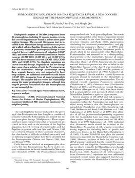 PHYLOGENETIC ANALYSES of 18S Rdna SEQUENCES REVEAL a NEW COCCOID LINEAGE of the PRASINOPHYCEAE (CHLOROPHYTA)1