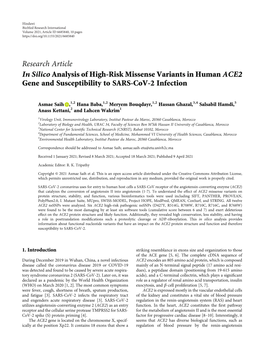 Research Article in Silico Analysis of High-Risk Missense Variants in Human ACE2 Gene and Susceptibility to SARS-Cov-2 Infection