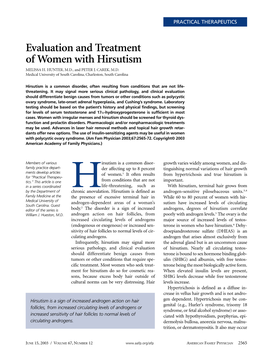 Evaluation and Treatment of Women with Hirsutism MELISSA H