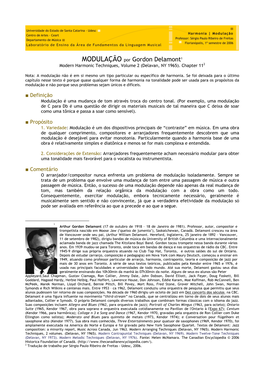 MODULAÇÃO Por Gordon Delamont1 Modern Harmonic Techniques, Volume 2 (Delavan, NY 1965)