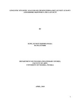 Lingustic Stylistic Analysis of Chukwuemeka Ike's Sunset