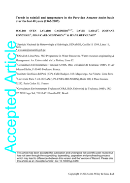 Trends in Rainfall and Temperature in the Peruvian Amazonandes