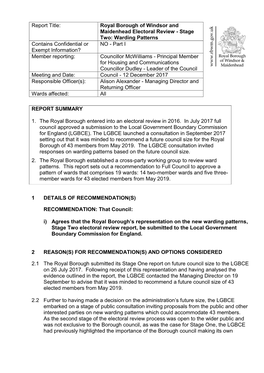 Royal Borough of Windsor and Maidenhead Electoral Review