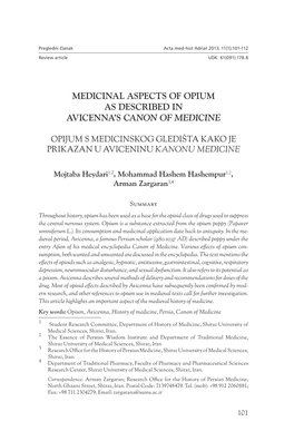 Medicinal Aspects of Opium As Described in Avicenna's