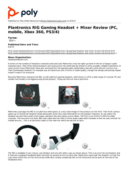 Plantronics RIG Gaming Headset + Mixer Review (PC, Mobile, Xbox 360, PS3/4)