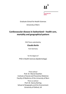 Cardiovascular Disease in Switzerland – Health Care, Mortality and Geographical Pattern