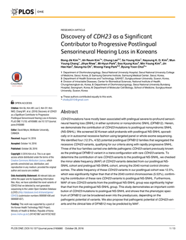 Discovery of CDH23 As a Significant Contributor to Progressive Postlingual Sensorineural Hearing Loss in Koreans