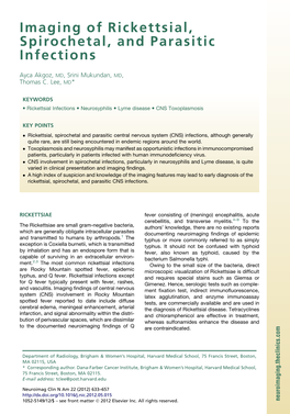 Imaging of Rickettsial, Spirochetal, and Parasitic Infections