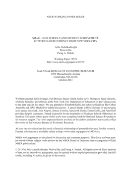 Small High Schools and Student Achievement: Lottery-Based Evidence from New York City