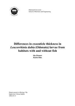 Differences in Exocuticle Thickness in Leucorrhinia Dubia (Odonata) Larvae from Habitats with and Without Fish