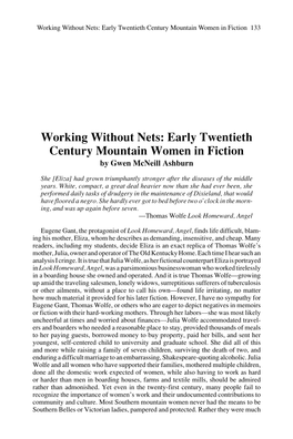 Working Without Nets: Early Twentieth Century Mountain Women in Fiction 133