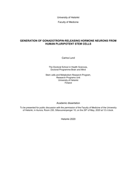 Generation of Gonadotropin-Releasing Hormone Neurons from Human Pluripotent Stem Cells