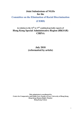 CERD Joint 54 HK Ngos Submission 16July18 Corrected