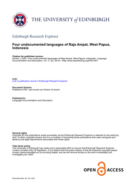 Four Undocumented Languages of Raja Ampat, West Papua, Indonesia', Language Documentation and Description, Vol