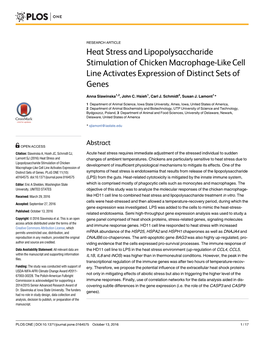 Heat Stress and Lipopolysaccharide Stimulation of Chicken Macrophage-Like Cell Line Activates Expression of Distinct Sets of Genes