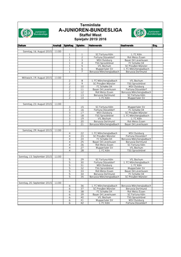 A-JUNIOREN-BUNDESLIGA Staffel West Spieljahr 2015/ 2016