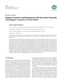 Biology, Taxonomy, and Management of the Root-Knot Nematode (Meloidogyne Incognita) in Sweet Potato