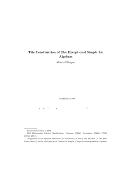 Tits Construction of the Exceptional Simple Lie Algebras