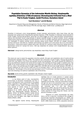 Population Dynamics of the Indonesian Mantis Shrimp