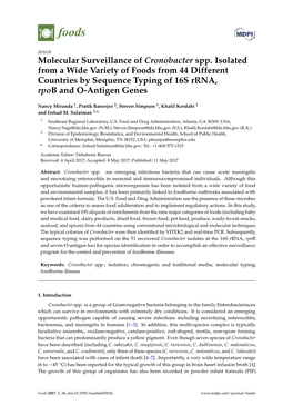 Molecular Surveillance of Cronobacter Spp. Isolated from a Wide Variety of Foods from 44 Different Countries by Sequence Typing of 16S Rrna, Rpob and O-Antigen Genes