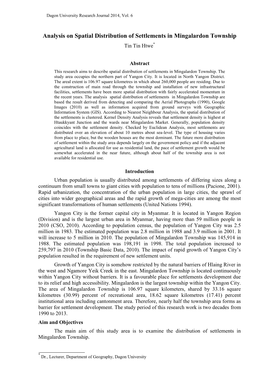 Analysis on Spatial Distribution of Settlements in Mingalardon Township Tin Tin Htwe*