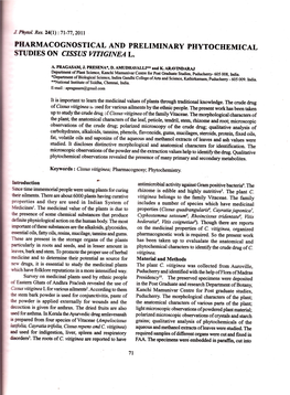 Pearmacognostical and Preliminary Piiytochemical Sttidies on C/Ssu.S Wtigineal