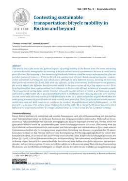 Contesting Sustainable Transportation: Bicycle Mobility in Boston and Beyond