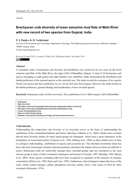 Brachyuran Crab Diversity of Lower Estuarine Mud Flats of Mahi River with New Record of Two Species from Gujarat, India