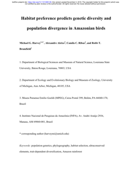 Habitat Preference Predicts Genetic Diversity and Population Divergence