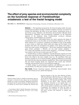 The Effect of Prey Species and Environmental Complexity on the Functional Response of Franklinothrips Orizabensis: a Test of the Fractal Foraging Model