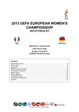 2013 Uefa European Women's Championship Match Press Kit