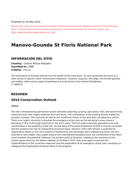 Manovo-Gounda St Floris National Park - 2014 Conservation Outlook Assessment (Archived)