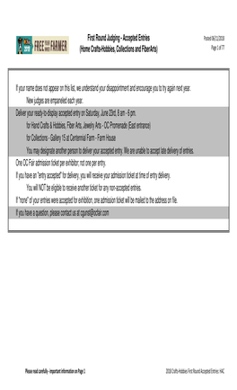 2018 Crafts-Hobbies First Round Accepted Entries.Xlsx